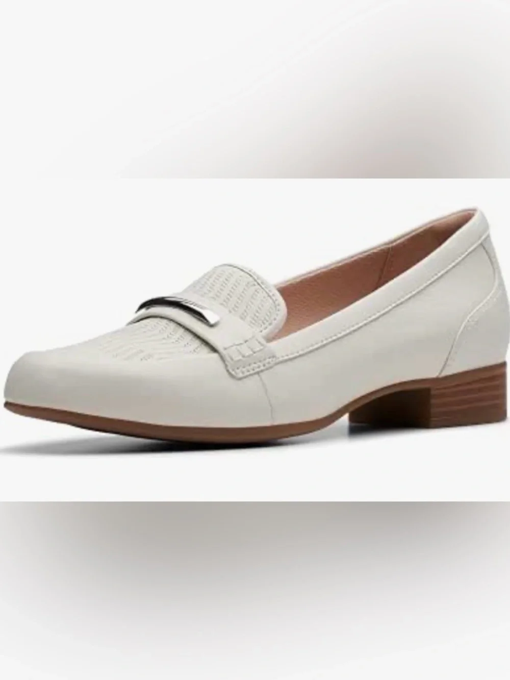 Clarks Off White Leather Loafer with Silver Trim Size 8